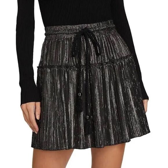 A.L.C. NWT Carter Pleated Mini Skirt Black Gold Silver Size 6 - Picture 3 of 16